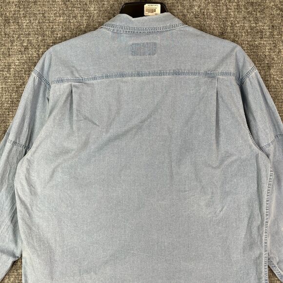 Red Head Shirt Mens L Button-Up Camp Field Outdoor Hike Chore Cottage Denim - Picture 8 of 13